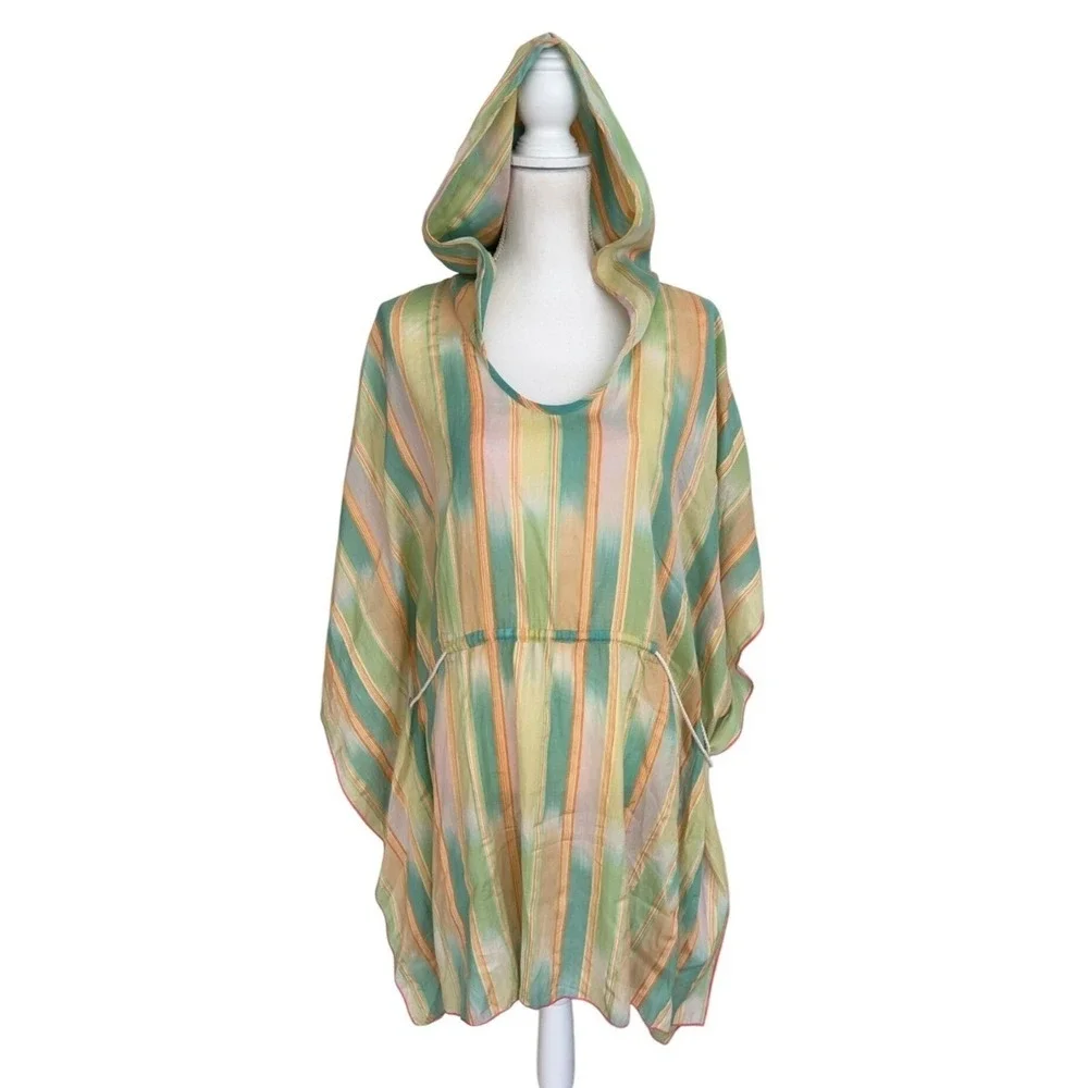 Anthropologie Lilka Pastel Yarn Dyed Tunic Poncho Green Cotton Oversized Size XS